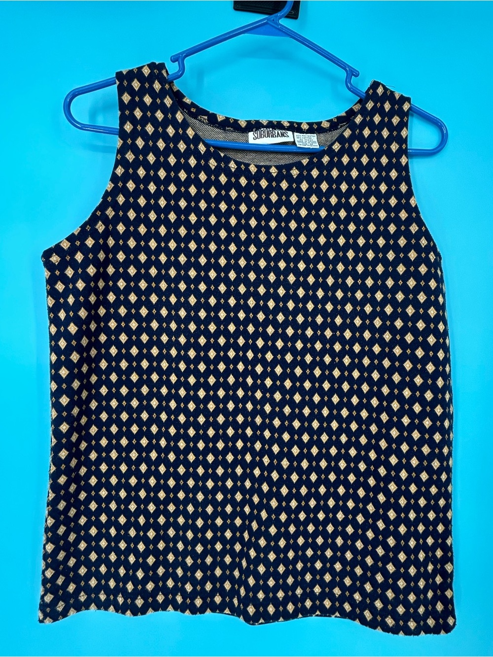 Navy Tank with Gold‎ Diamond Print Sz M